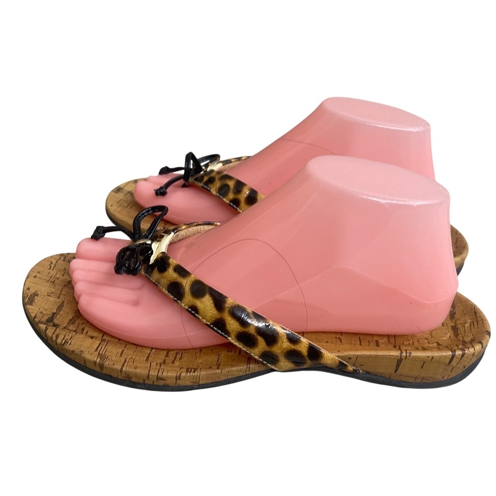 Vionic Cassie Leopard Print Thong Sandals Orthotic Arch Support Women 9 Brown